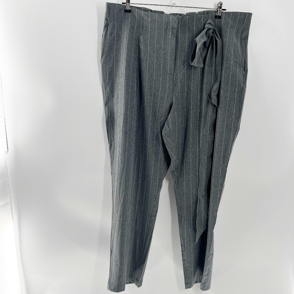 Calvin Klein Gray White stripe Waist belt Light weight pants Size XL NWT